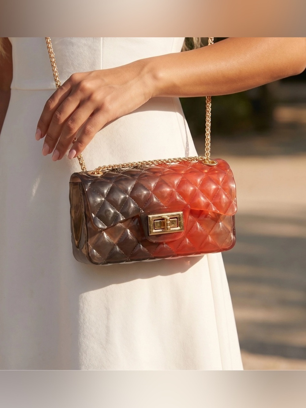 NWT Ombre Quilted Jelly Crossbody Bag with Chain - Brown